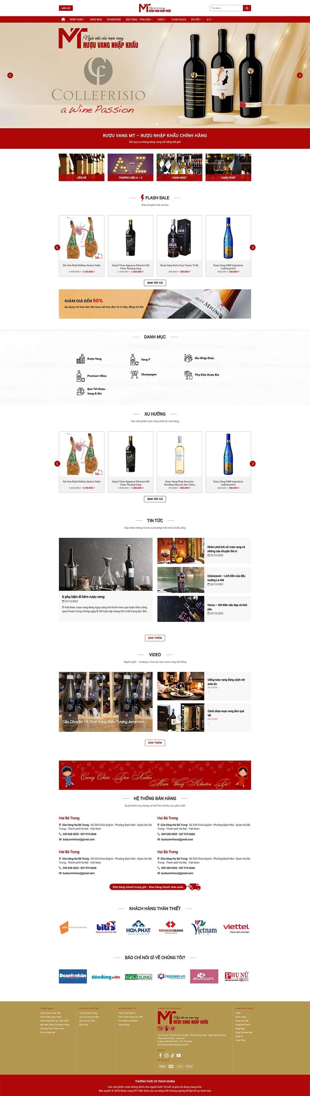 Mẫu giao diện bán rượu vang, rượu ngoại đẹp và sang trọng